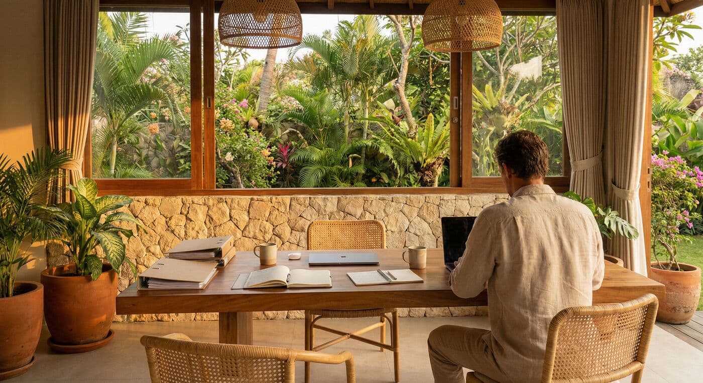 Organized professional office in a tropical Bali building